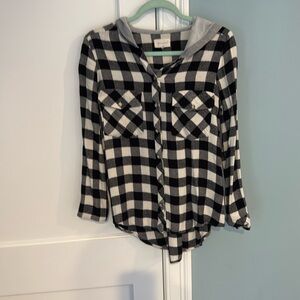Black and white checkered soft flannel with hood